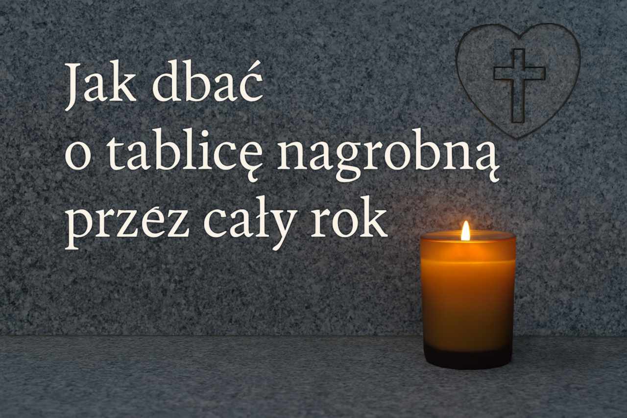 Świeca pamięci na tle granitowym – zdjęcie nagłówkowe do wpisu o pielęgnacji tablic nagrobnych