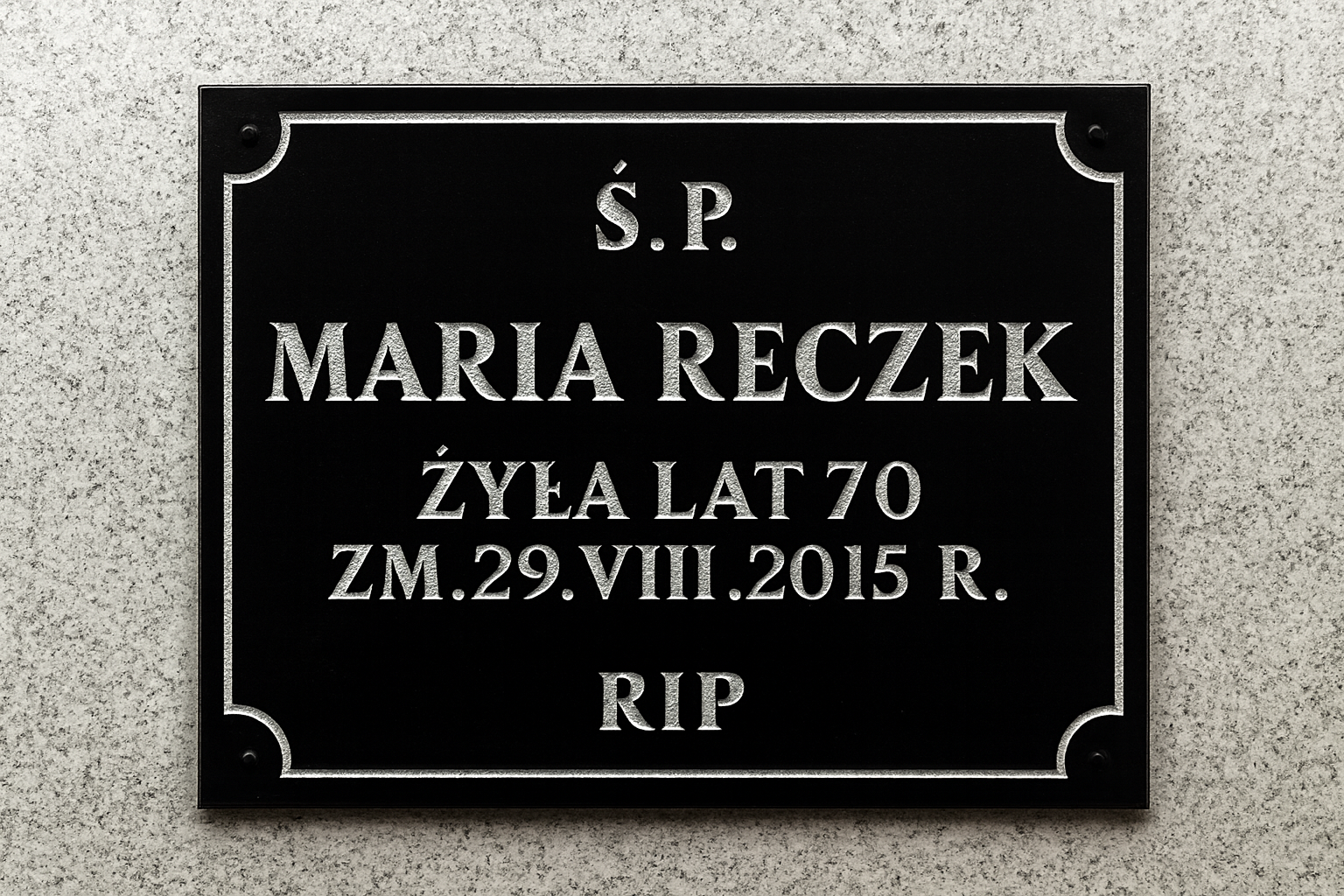 Tablica nagrobkowa dla 1 osoby z dekoracyjną ramką, ciemny granit