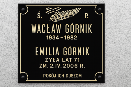 Tablica nagrobkowa dla 2 osób z krzyżem, palemką i dekoracyjną ramką